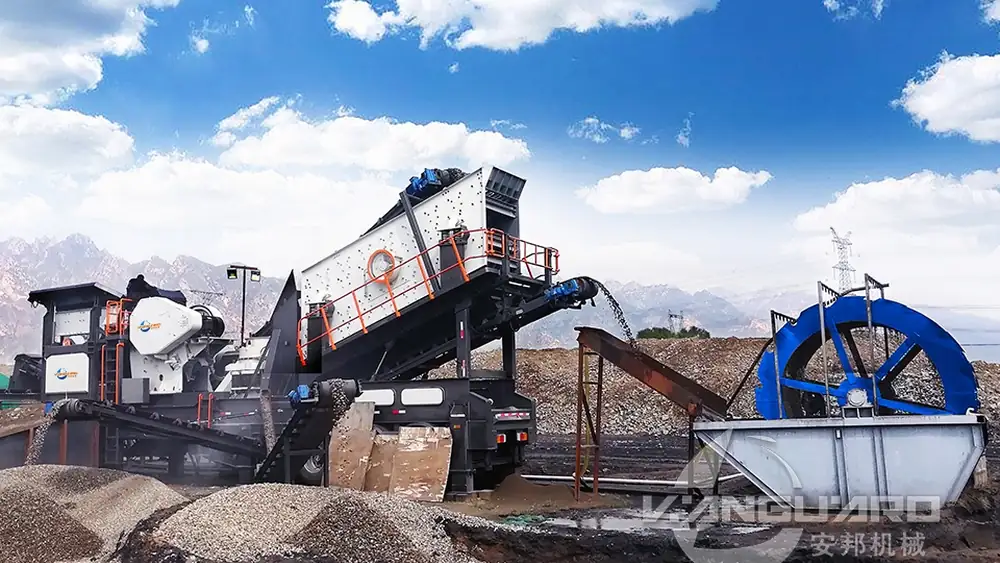 Planta móvil de trituración y cribado con árido terminado