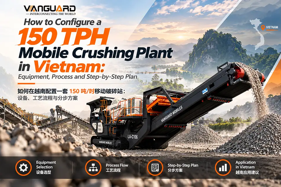 Planta móvil de trituración 150 tph Vietnam: línea de áridos de caliza — selección, costo y puesta en marcha